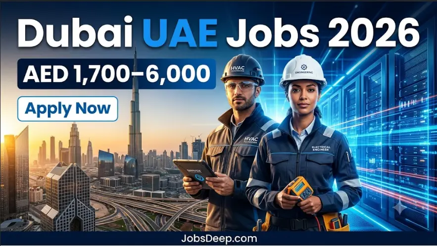 Dubai UAE Data Center Project Recruitment 2026 featured image showing Data Center engineers, HVAC technicians, Electrical technicians and MEP professionals with Dubai skyline.